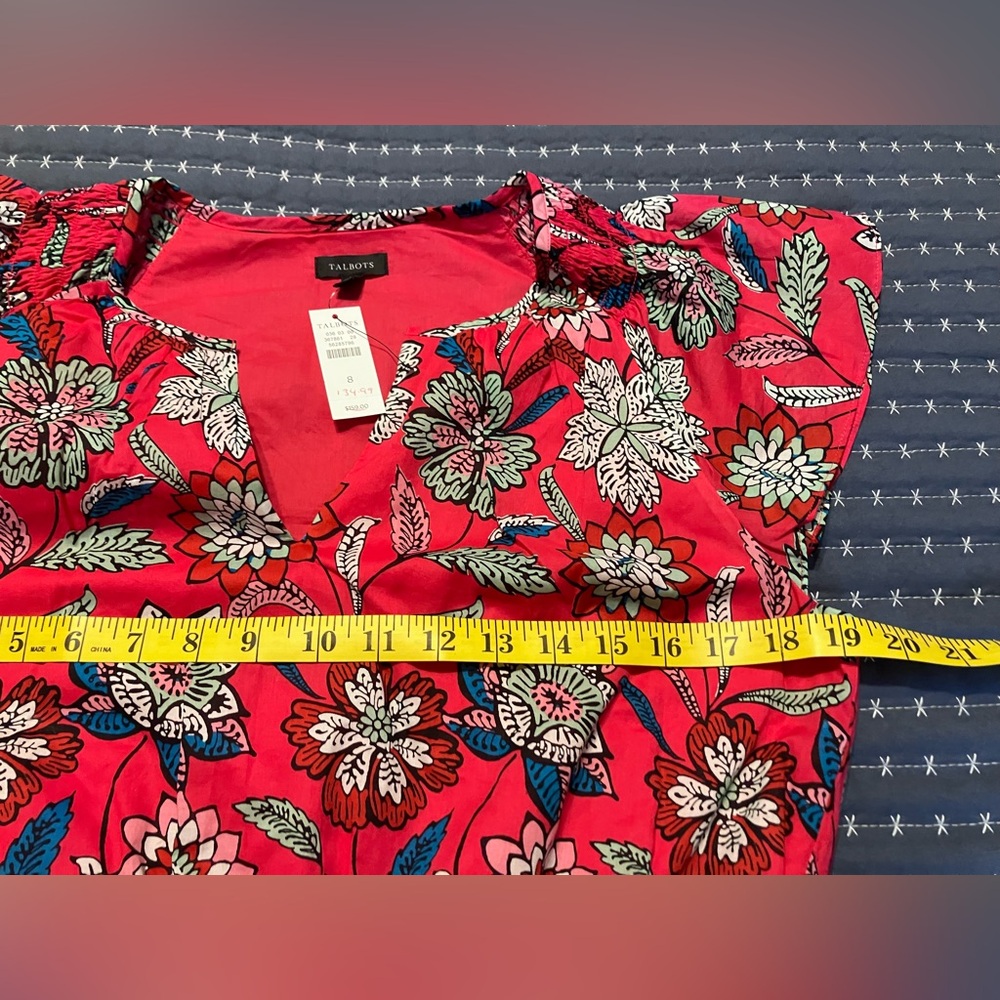 TALBOTS  FLUTTER SLEEVE FIT & FLARE DRESS - BEAUTIFUL BOTANICAL - Picture 10 of 12